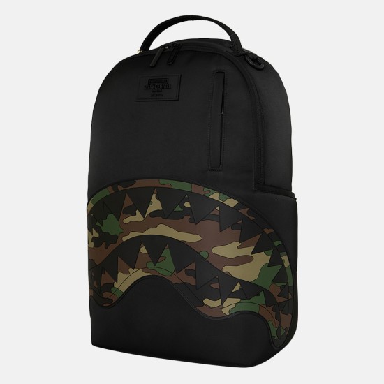 Sprayground Shark Central Black Nylon Camo Embosse
