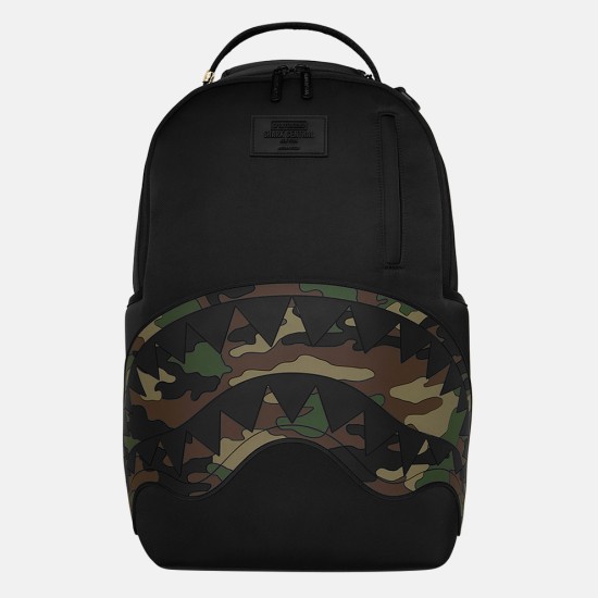 Sprayground Shark Central Black Nylon Camo Embosse