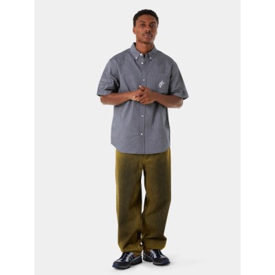 HUFΚοντομάνικο Βαμβακερό Πουκάμισο Washed Black