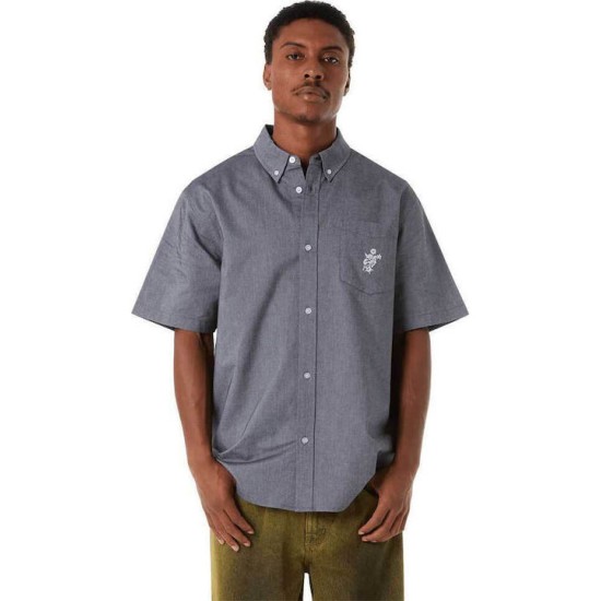 HUFΚοντομάνικο Βαμβακερό Πουκάμισο Washed Black HUFΚοντομάνικο Βαμβακερό Πουκάμισο Washed Black