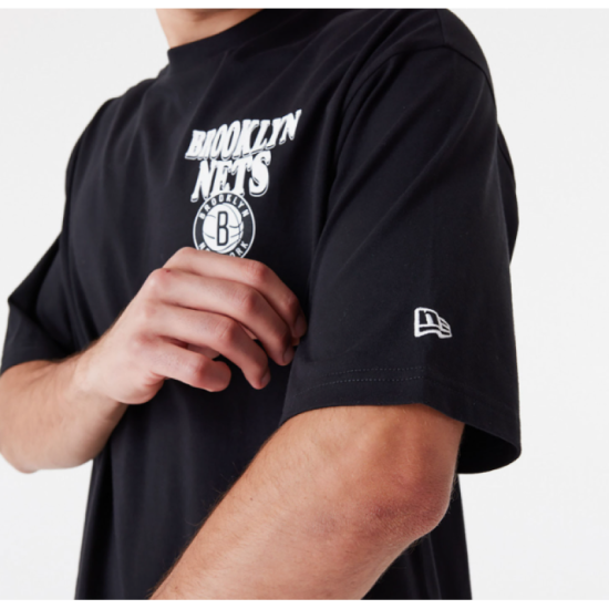 New Era Brooklyn Nets NBA Script Black Oversized T-Shirt Μαύρο