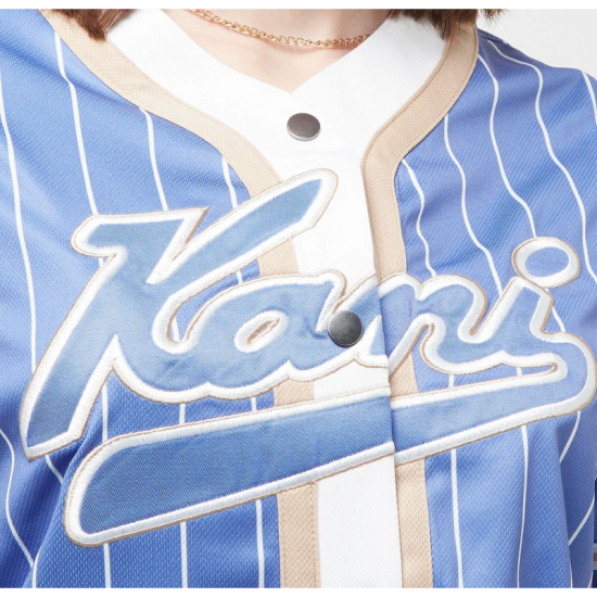 Karl Kani Varsity Pinstripe Baseball Shirt Μώβ Karl Kani Varsity Pinstripe Baseball Shirt Μώβ