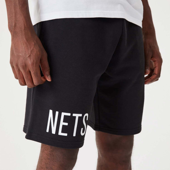 New Era Brooklyn Nets NBA Wordmark Black Oversized Shorts-  Μαύρο